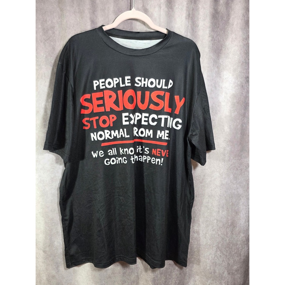 Funny Graphic T-Shirt Black Red White Text Normal People XXL 100% Polyester